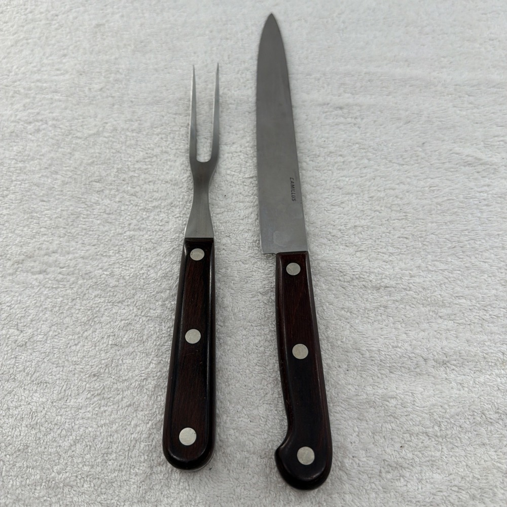 2-piece Stainless Steel Camillus USA Carving Knife Set. Wood Handles